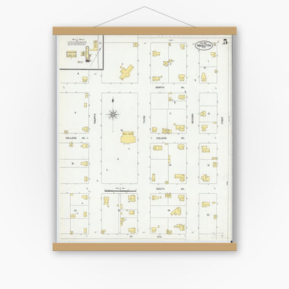 Old map wall art mockup — magnetic wood frame on white wall — Sanborn Fire Insurance Map from Van Alstyne, Grayson County, Texas (1901), Sheet #0005