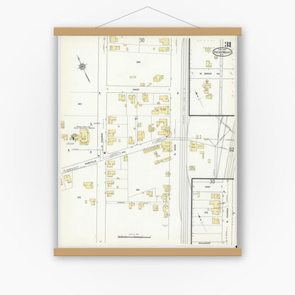 Old map wall art mockup — magnetic wood frame on white wall — Sanborn Fire Insurance Map from Rocky Mount, Edgecombe And Nash Counties, North Carolina (1912), Sheet #0031