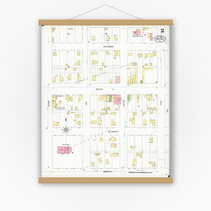 Old map wall art mockup — magnetic wood frame on white wall — Sanborn Fire Insurance Map from Waverly, Bremer County, Iowa (1905), Sheet #0002
