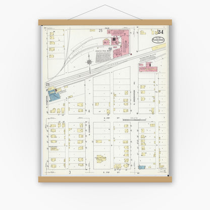 Old map wall art mockup — magnetic wood frame on white wall — Sanborn Fire Insurance Map from Kankakee, Kankakee County, Illinois (1914), Sheet #0024