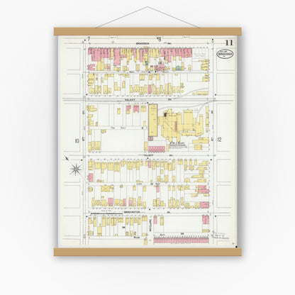Old map wall art mockup — magnetic wood frame on white wall — Sanborn Fire Insurance Map from Braddock, Allegheny County, Pennsylvania (1901), Sheet #0011