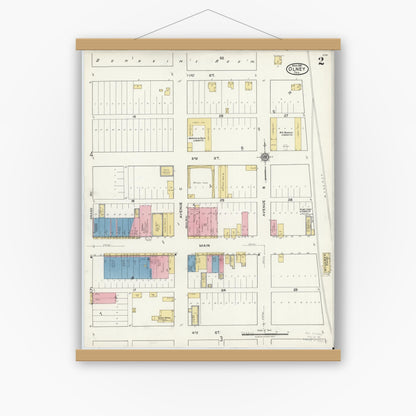 Old map wall art mockup — magnetic wood frame on white wall — Sanborn Fire Insurance Map from Olney, Young County, Texas (1921), Sheet #0002