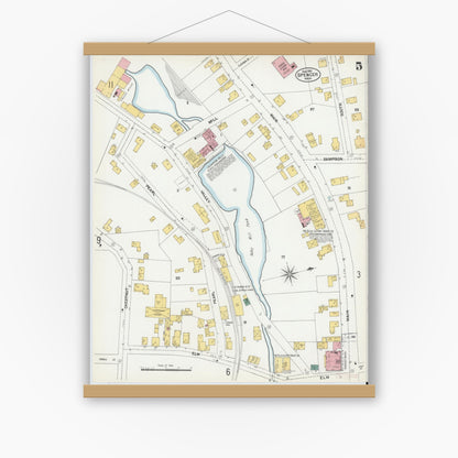 Old map wall art mockup — magnetic wood frame on white wall — Sanborn Fire Insurance Map from Spencer, Worcester County, Massachusetts (1901), Sheet #0005