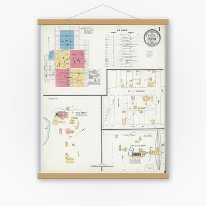 Old map wall art mockup — magnetic wood frame on white wall — Sanborn Fire Insurance Map from Trenton, Clinton County, Illinois (1906), Sheet #0001