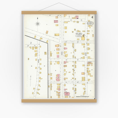 Old map wall art mockup — magnetic wood frame on white wall — Sanborn Fire Insurance Map from Everett, Bedford County, Pennsylvania (1900), Sheet #0004