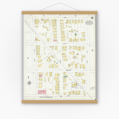 Old map wall art mockup — magnetic wood frame on white wall — Sanborn Fire Insurance Map from Millville, Cumberland County, New Jersey (1903), Sheet #0009