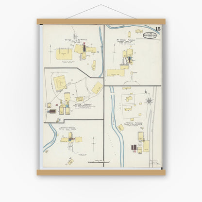Old map wall art mockup — magnetic wood frame on white wall — Sanborn Fire Insurance Map from Ironton, Lawrence County, Ohio (1893), Sheet #0018