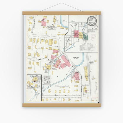 Old map wall art mockup — magnetic wood frame on white wall — Sanborn Fire Insurance Map from Northville, Wayne County, Michigan (1899), Sheet #0001
