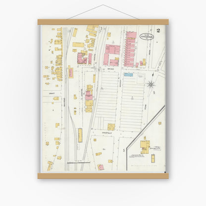 Old map wall art mockup — magnetic wood frame on white wall — Sanborn Fire Insurance Map from Johnsonburg, Elk County, Pennsylvania (1904), Sheet #0002