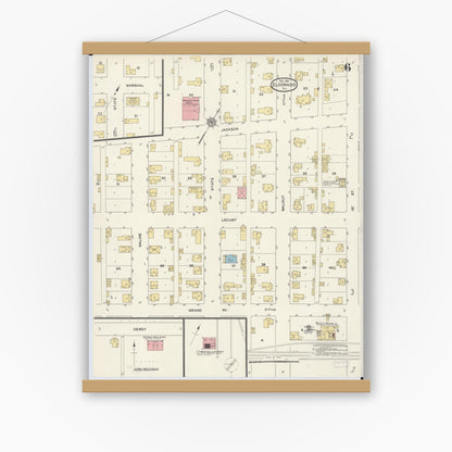 Old map wall art mockup — magnetic wood frame on white wall — Sanborn Fire Insurance Map from Eldorado, Saline County, Illinois (1911), Sheet #0006