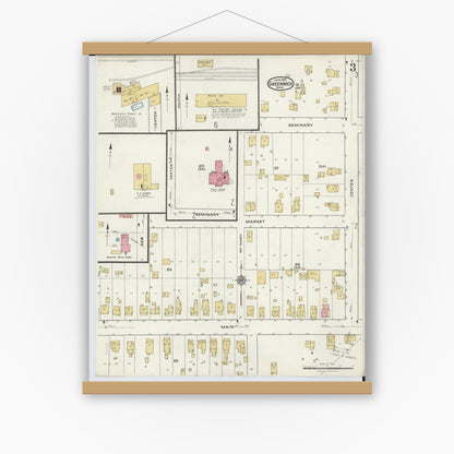 Old map wall art mockup — magnetic wood frame on white wall — Sanborn Fire Insurance Map from Greenwich, Huron County, Ohio (1921), Sheet #0003