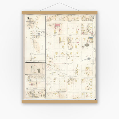 Old map wall art mockup — magnetic wood frame on white wall — Sanborn Fire Insurance Map from Refugio, Refugio County, Texas (1942), Sheet #0005