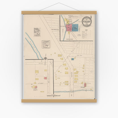 Old map wall art mockup — magnetic wood frame on white wall — Sanborn Fire Insurance Map from Reynoldsburg, Franklin County, Ohio (1922), Sheet #0001