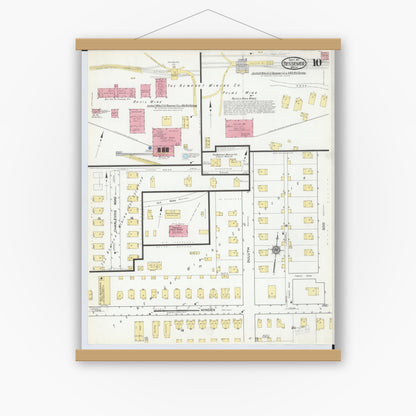 Old map wall art mockup — magnetic wood frame on white wall — Sanborn Fire Insurance Map from Bessemer, Gogebic County, Michigan (1917), Sheet #0010