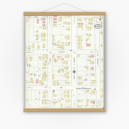 Old map wall art mockup — magnetic wood frame on white wall — Sanborn Fire Insurance Map from Waukegan, Lake County, Illinois (1912), Sheet #0004