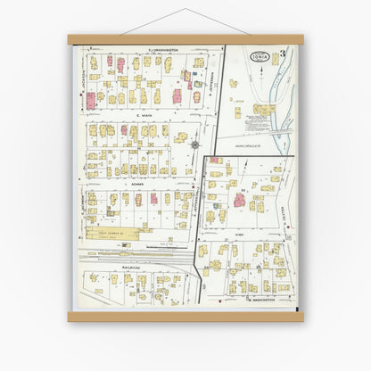 Old map wall art mockup — magnetic wood frame on white wall — Sanborn Fire Insurance Map from Ionia, Ionia County, Michigan (1920), Sheet #0003