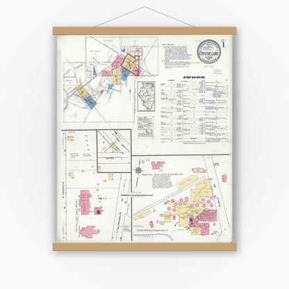 Old map wall art mockup — magnetic wood frame on white wall — Sanborn Fire Insurance Map from Crystal Lake, McHenry County, Illinois (1921), Sheet #0001