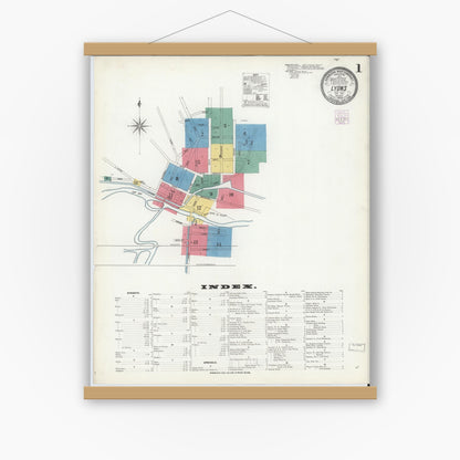 Old map wall art mockup — magnetic wood frame on white wall — Sanborn Fire Insurance Map from Lyons, Wayne County, New York (1904) - Complete Map Set
