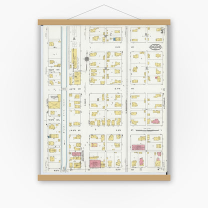 Old map wall art mockup — magnetic wood frame on white wall — Sanborn Fire Insurance Map from Delphos, Van Wert And Allen Counties, Ohio (1921), Sheet #0005