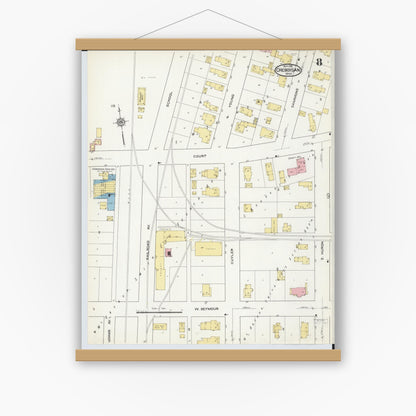 Old map wall art mockup — magnetic wood frame on white wall — Sanborn Fire Insurance Map from Cheboygan, Cheboygan County, Michigan (1915), Sheet #0008