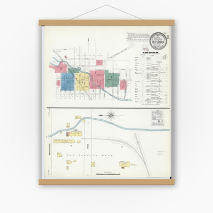 Old map wall art mockup — magnetic wood frame on white wall — Sanborn Fire Insurance Map from West Branch, Ogemaw County, Michigan (1909) - Complete Map Set