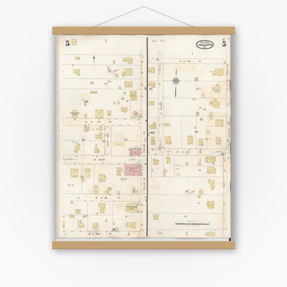 Old map wall art mockup — magnetic wood frame on white wall — Sanborn Fire Insurance Map from Lancaster, Dallas County, Texas (1939), Sheet #0005
