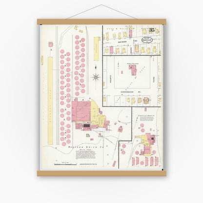 Old map wall art mockup — magnetic wood frame on white wall — Sanborn Fire Insurance Map from Danville, Vermilion County, Illinois (1909), Sheet #0035