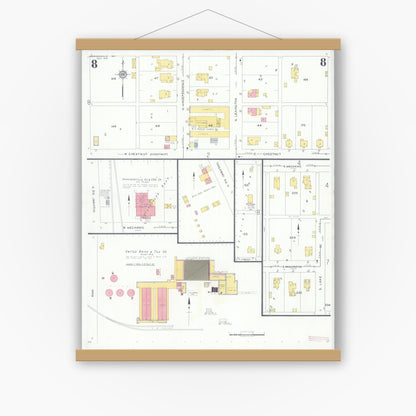 Old map wall art mockup — magnetic wood frame on white wall — Sanborn Fire Insurance Map from Harrisonville, Cass County, Missouri (1931), Sheet #0008