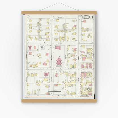 Old map wall art mockup — magnetic wood frame on white wall — Sanborn Fire Insurance Map from Saint Marys, Auglaize County, Ohio (1896), Sheet #0004