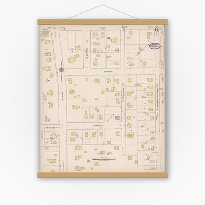 Old map wall art mockup — magnetic wood frame on white wall — Sanborn Fire Insurance Map from Viroqua, Vernon County, Wisconsin (1922), Sheet #0006
