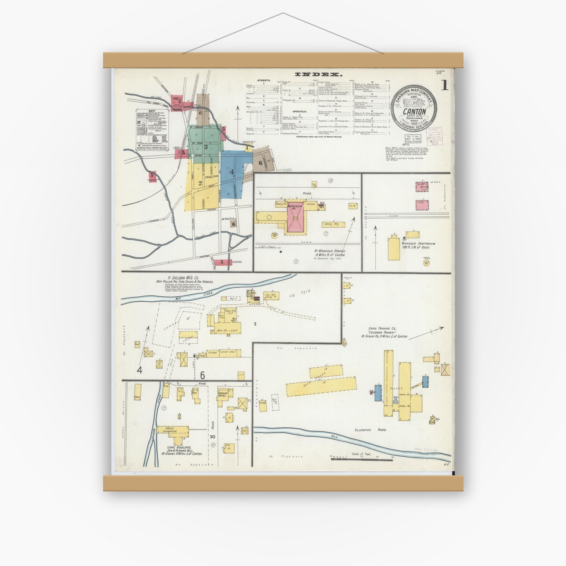 Old map wall art mockup — magnetic wood frame on white wall — Sanborn Fire Insurance Map from Canton, Bradford County, Pennsylvania (1903) - Complete Map Set