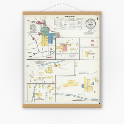 Old map wall art mockup — magnetic wood frame on white wall — Sanborn Fire Insurance Map from Canton, Bradford County, Pennsylvania (1903) - Complete Map Set