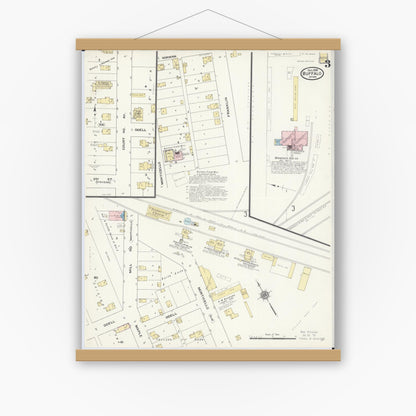 Old map wall art mockup — magnetic wood frame on white wall — Sanborn Fire Insurance Map from Buffalo, Wright County, Minnesota (1909), Sheet #0003