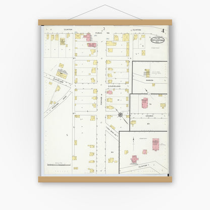 Old map wall art mockup — magnetic wood frame on white wall — Sanborn Fire Insurance Map from Doylestown, Wayne County, Ohio (1915), Sheet #0004