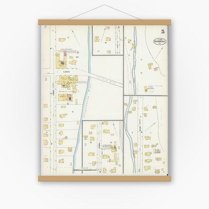 Old map wall art mockup — magnetic wood frame on white wall — Sanborn Fire Insurance Map from Bainbridge, Chenango County, New York (1903), Sheet #0005
