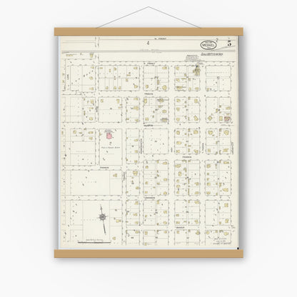 Old map wall art mockup — magnetic wood frame on white wall — Sanborn Fire Insurance Map from Merkel, Taylor County, Texas (1914), Sheet #0005
