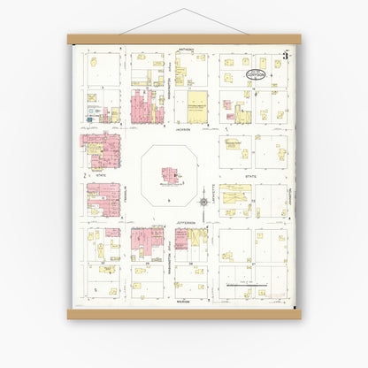 Old map wall art mockup — magnetic wood frame on white wall — Sanborn Fire Insurance Map from Corydon, Wayne County, Iowa (1913), Sheet #0003
