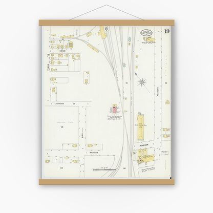 Old map wall art mockup — magnetic wood frame on white wall — Sanborn Fire Insurance Map from Suffolk, Independent Cities, Virginia (1898), Sheet #0019