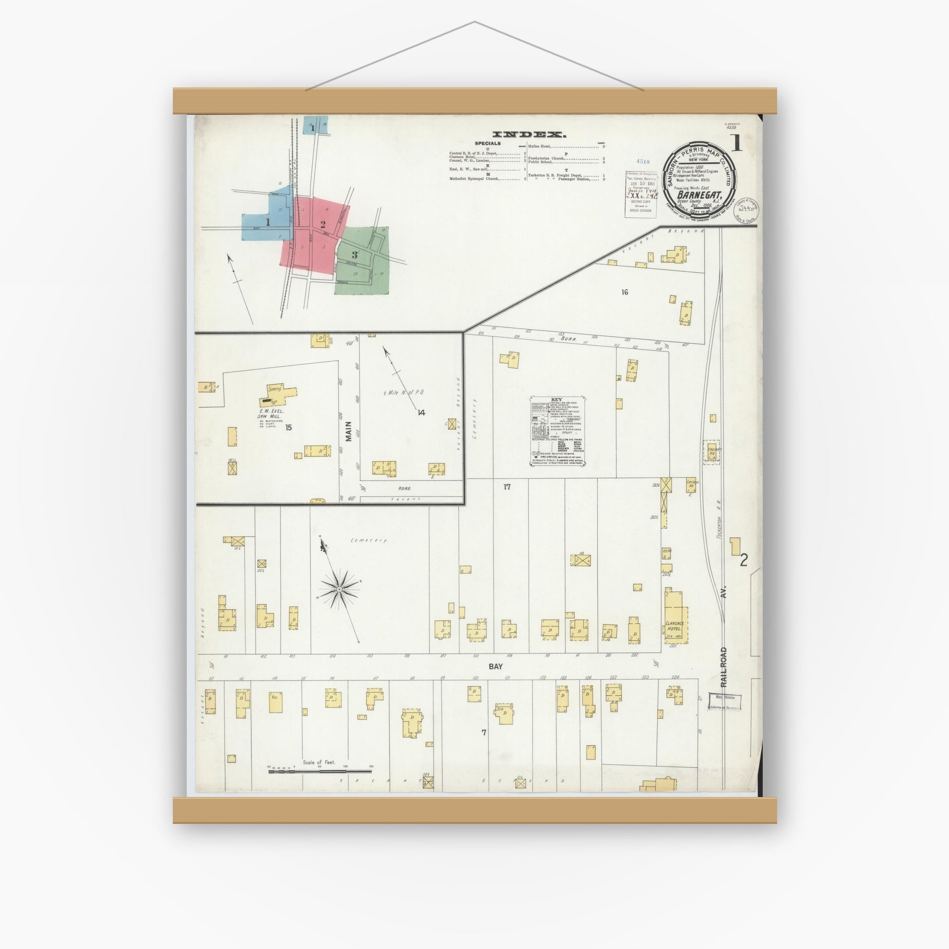 Old map wall art mockup — magnetic wood frame on white wall — Sanborn Fire Insurance Map from Barnegat, Ocean County, New Jersey (1900) - Complete Map Set