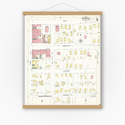 Old map wall art mockup — magnetic wood frame on white wall — Sanborn Fire Insurance Map from Washington, Washington County, Iowa (1902), Sheet #0005