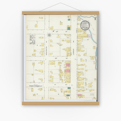 Old map wall art mockup — magnetic wood frame on white wall — Sanborn Fire Insurance Map from Lakeview, Montcalm County, Michigan (1893) - Complete Map Set