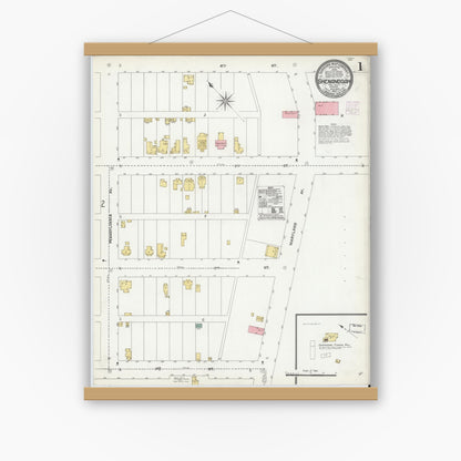 Old map wall art mockup — magnetic wood frame on white wall — Sanborn Fire Insurance Map from Shenandoah, Page County, Virginia (1905), Sheet #0001
