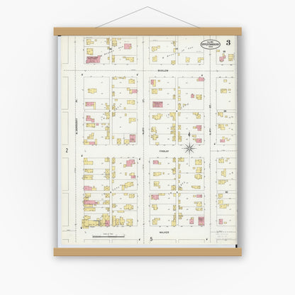Old map wall art mockup — magnetic wood frame on white wall — Sanborn Fire Insurance Map from Upper Sandusky, Wyandot County, Ohio (1902), Sheet #0003