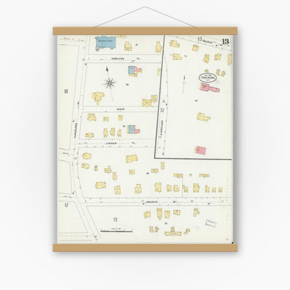 Old map wall art mockup — magnetic wood frame on white wall — Sanborn Fire Insurance Map from Ossining, Westchester County, New York (1903), Sheet #0013