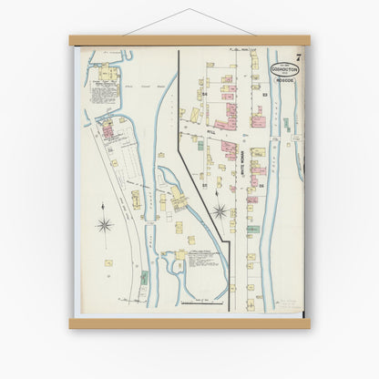 Old map wall art mockup — magnetic wood frame on white wall — Sanborn Fire Insurance Map from Coshocton, Coshocton County, Ohio (1889), Sheet #0007