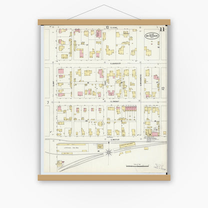 Old map wall art mockup — magnetic wood frame on white wall — Sanborn Fire Insurance Map from Mount Vernon, Knox County, Ohio (1897), Sheet #0011