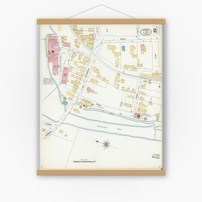 Old map wall art mockup — magnetic wood frame on white wall — Sanborn Fire Insurance Map from Lee, Berkshire County, Massachusetts (1905), Sheet #0002