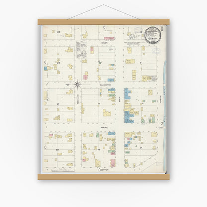 Old map wall art mockup — magnetic wood frame on white wall — Sanborn Fire Insurance Map from Rockton, Winnebago County, Illinois (1898) - Complete Map Set