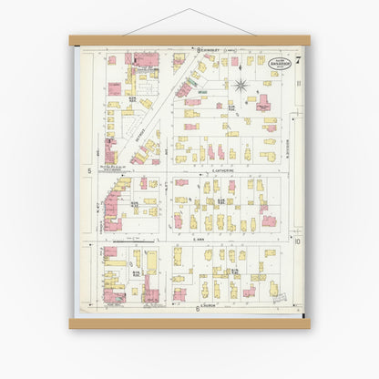 Old map wall art mockup — magnetic wood frame on white wall — Sanborn Fire Insurance Map from Ann Arbor, Washtenaw County, Michigan (1899), Sheet #0007