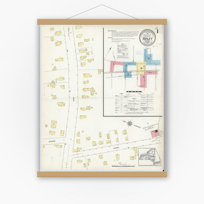 Old map wall art mockup — magnetic wood frame on white wall — Sanborn Fire Insurance Map from Ripley, Chautauqua County, New York (1912) - Complete Map Set